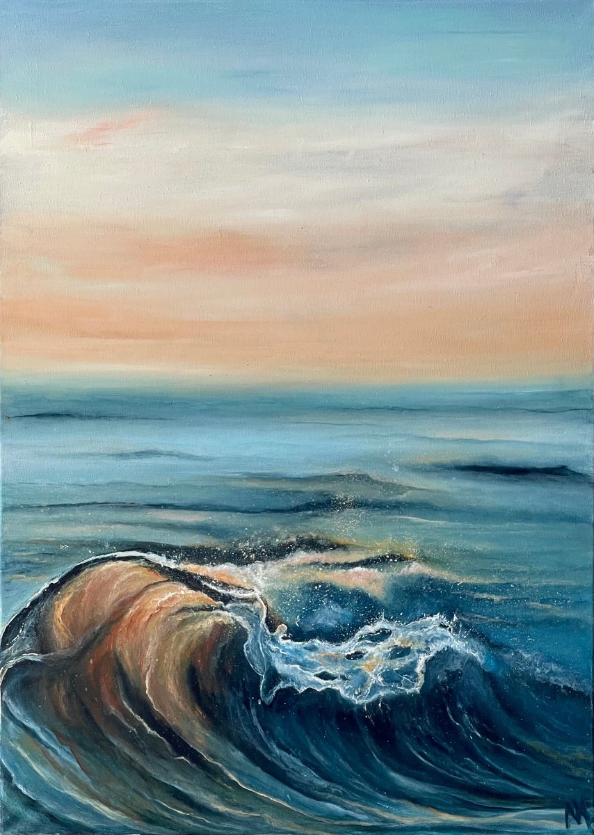 Expressive Landscape Oil Painting By Anastasiia Novitskaya, 20 X 28, Sunny Wave, Original Artwork