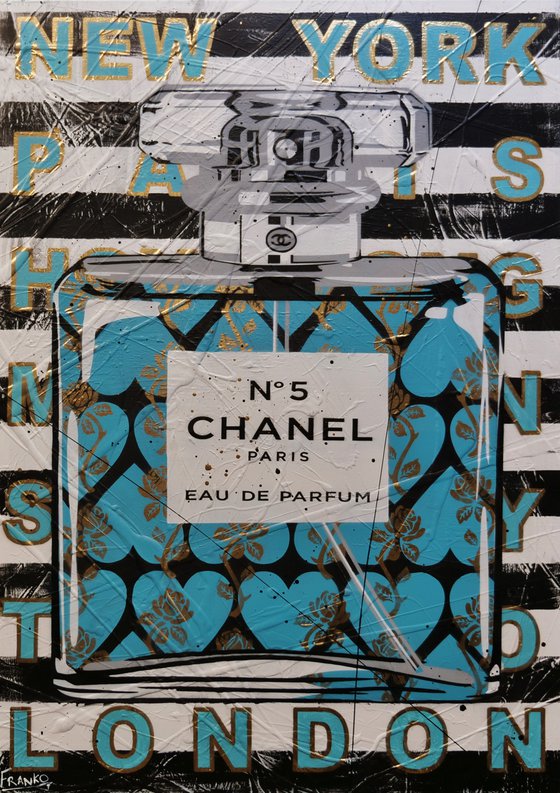 Teal Classic No 5 140cm x 100cm Chanel Perfume Bottle Textured Urban Pop Art