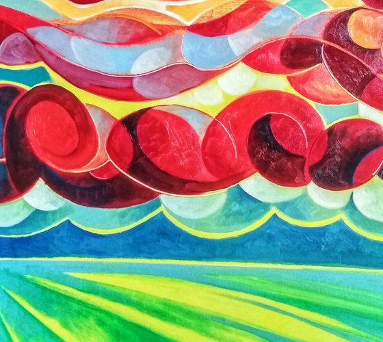 Sunset (60x60cm, cubism, oil painting, ready to hang)