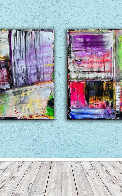 "You Pretty Things" - Original PMS Abstract Acrylic Painting Diptych On Canvas - 48" x 30" by Preston M. Smith (PMS)