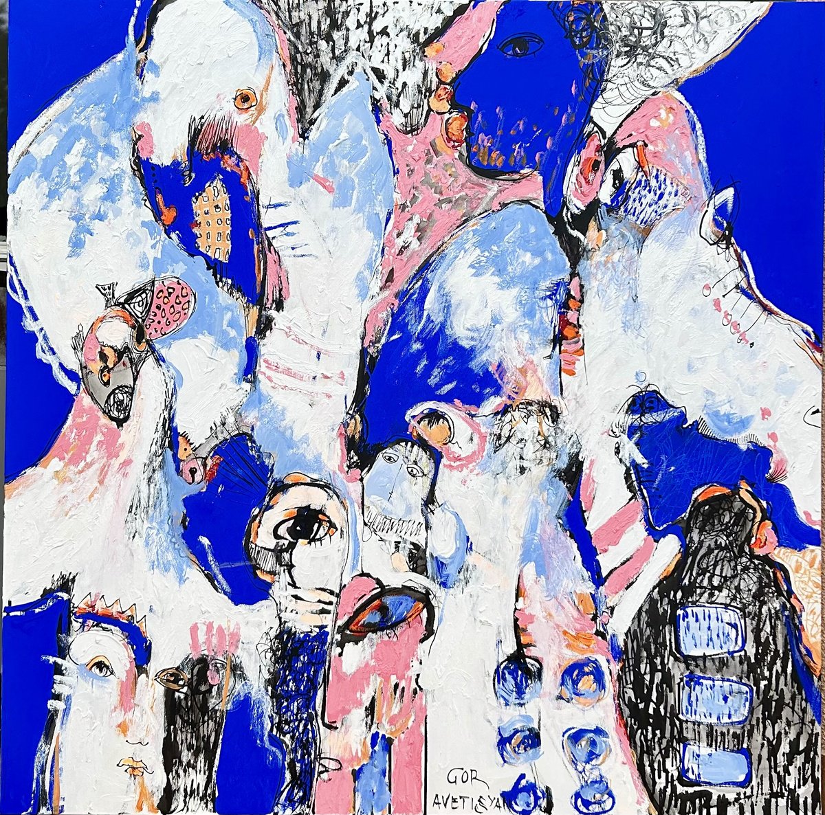 Urban And Pop Acrylic Painting , Blue Paradise By Gor Avetisyan, 39 X 39, Artwork For Sale On Artfinder