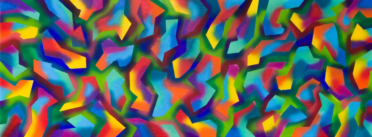 Abstract Acrylic Painting By Stefan Fierros, 31 X 12", Prisms - 4, Original Artwork