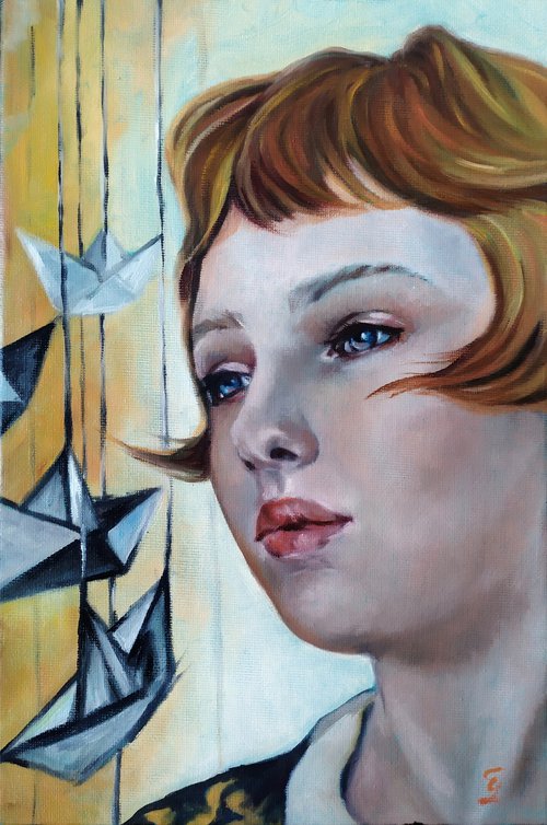 PORTRAIT OF WOMAN  "Paper boats" by Veronica Ciccarese