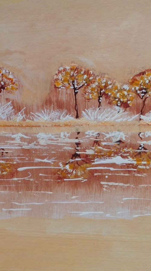 Fruit trees by a lake by Les  Powderhill