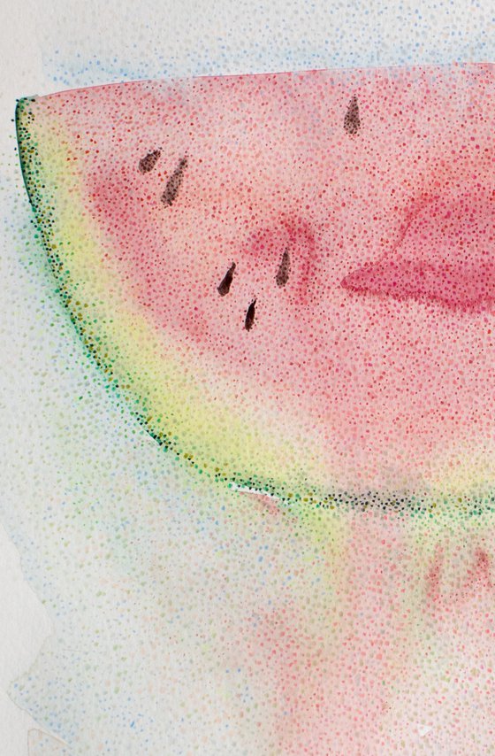 Watercolor slice of watermelon with beautiful detailed texture