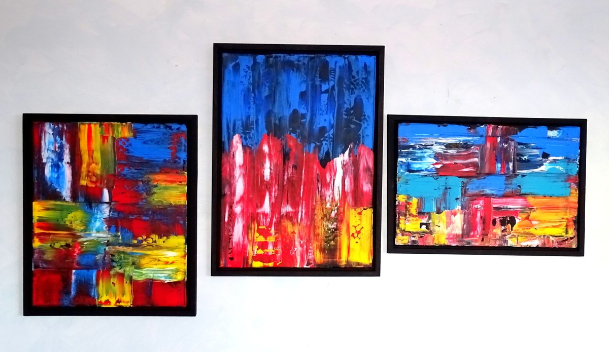Abstract Oil Painting By Cb., 73 X 30, Beach Walk 1,2,3 (Triptych), Original Artwork