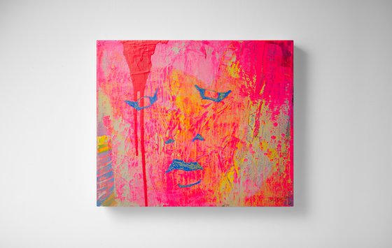 chilling pink face figurative portrait