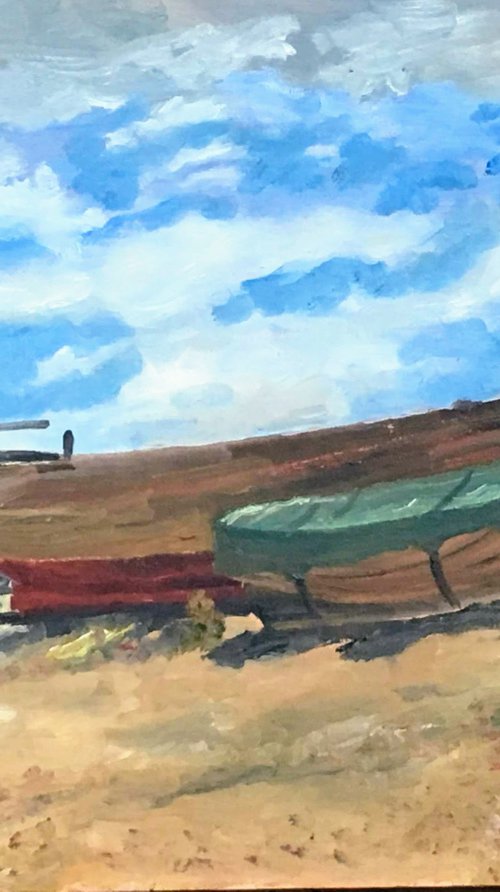Boats on the Beach - an original oil painting by Julian Lovegrove Art