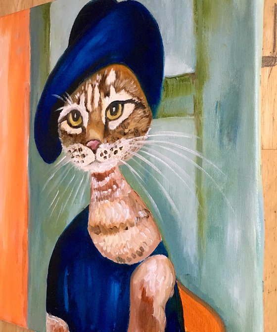 Cat Lady in a hat, Inspired by Amedeo Modigliani portrait Joanne Hebuterne