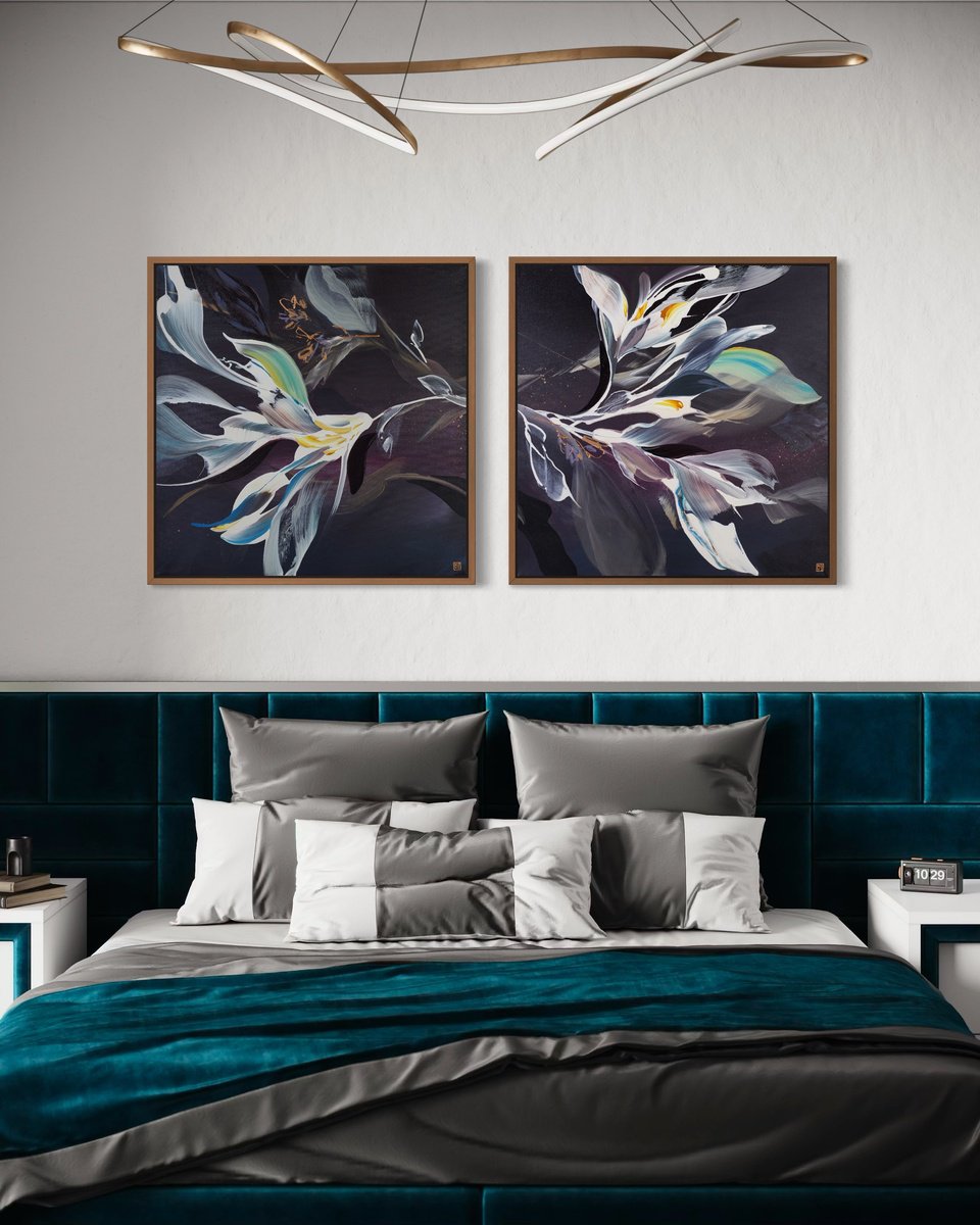 Celestial Flora Diptych By Novi Lim, 62 X 30, Artwork For Sale On Artfinder