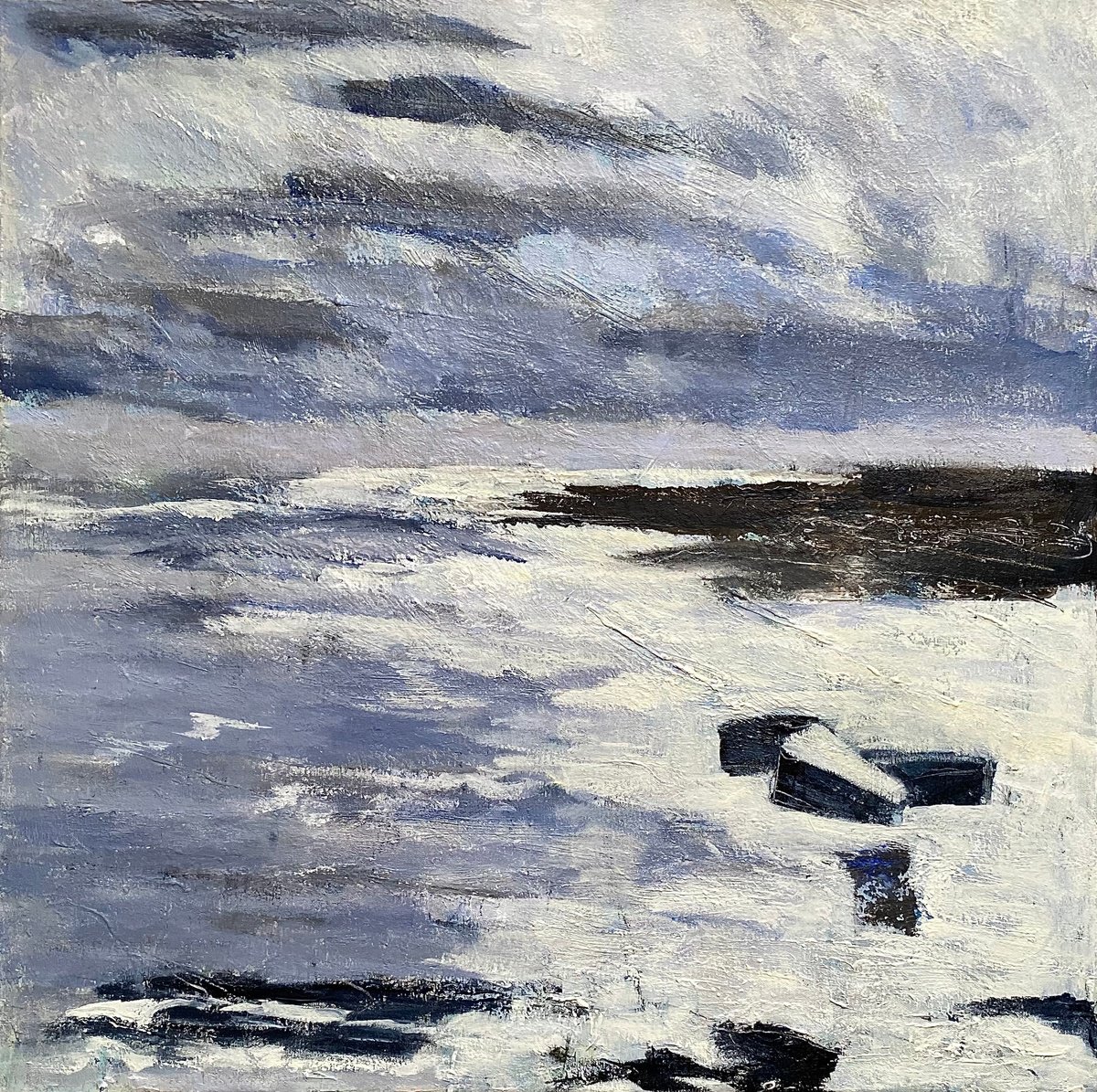 Impressionistic Landscape Acrylic Painting By Nikki Wheeler, 30 X 30", February Clouds And Light, Original Artwork