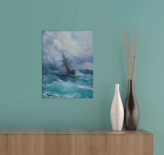 Inspired by Aivazovsky - Restless sea(30x40cm, oil painting)