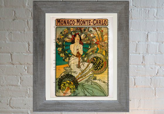 Monaco Monte-Carlo - Collage Art Print on Large Real English Dictionary Vintage Book Page