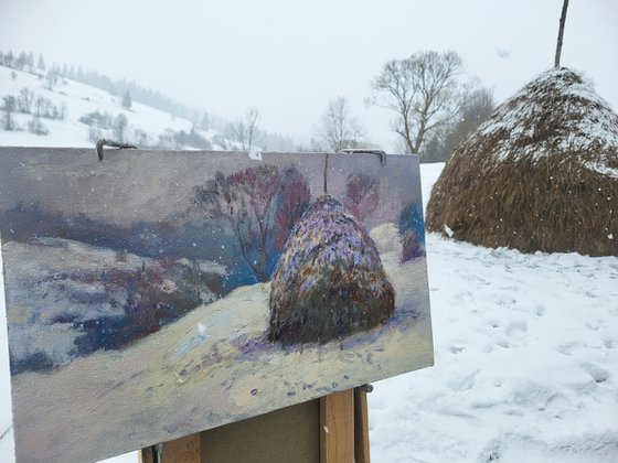 Snow is falling quietly.