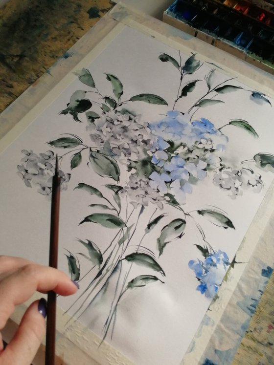 Hydrangea flowers painting