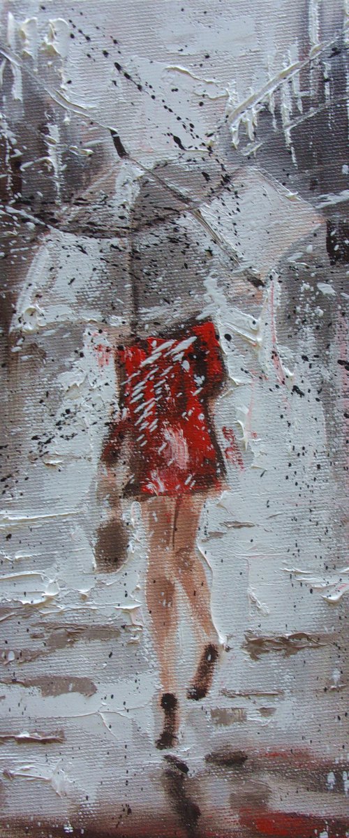 " LAST RAINY DAY ... "   street spring summer original painting CITY palette knife GIFT by Monika Luniak