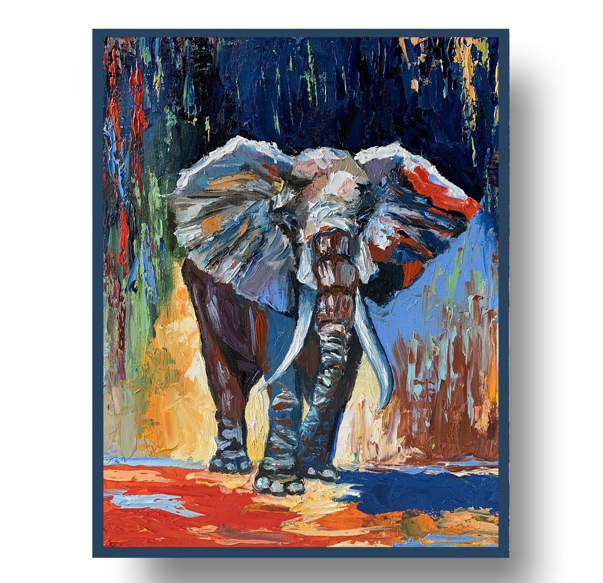 Expressive Animal Oil Painting By Vita Schagen, 9 X 12", Elephant., Original Artwork
