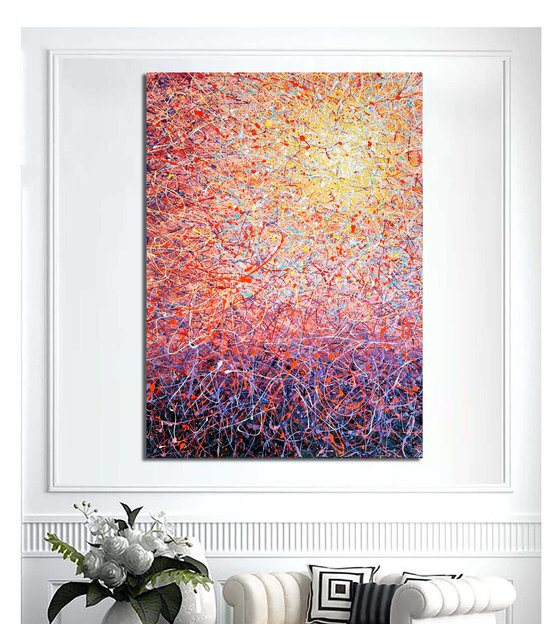 Breit Sunrise Philosophical meaning Dawn of life abstract painting Tender orange pink colors Beautiful moment