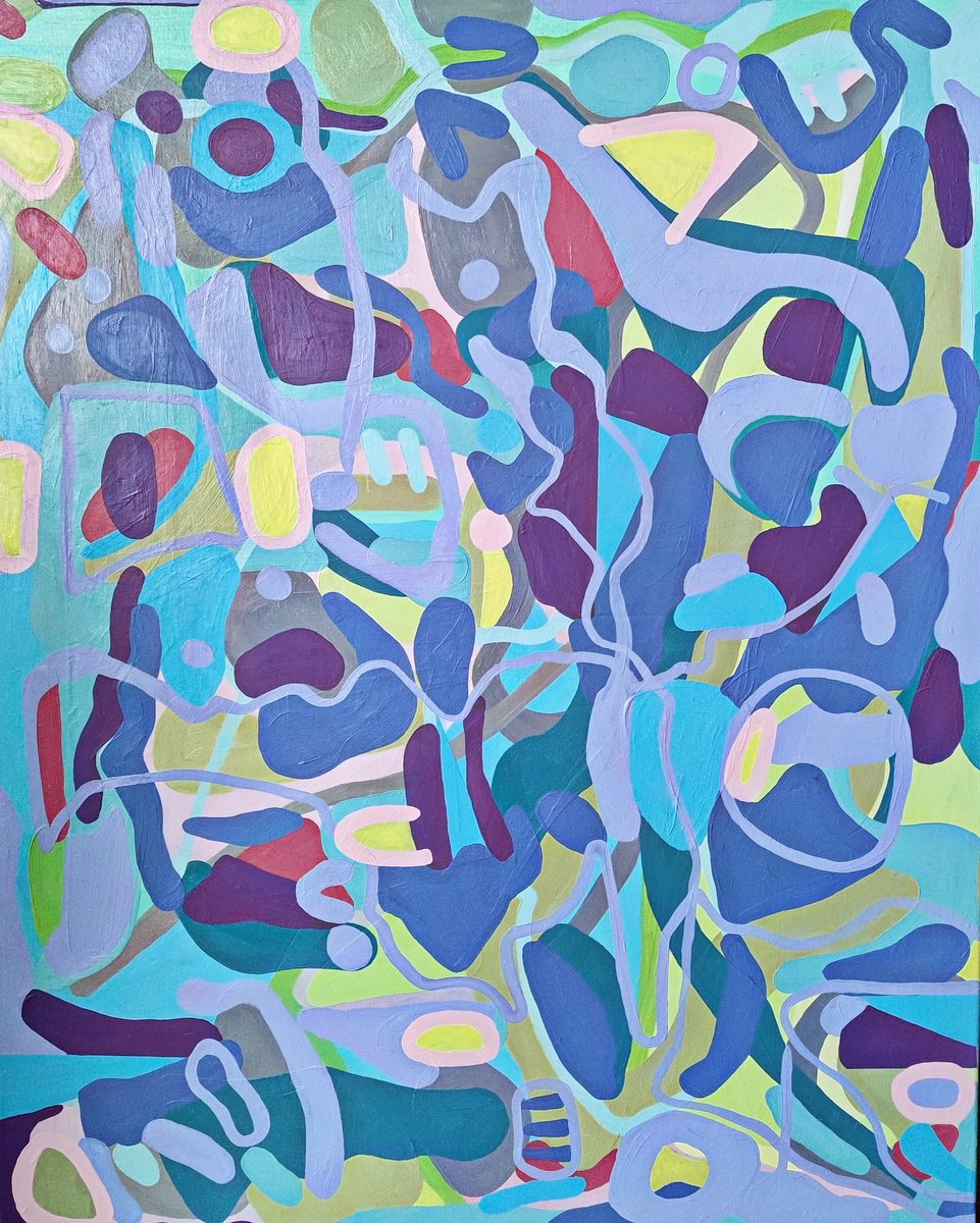 Organic Abstract Oil Painting By Chrissy Guest, 31 X 39, Fragments: Land To Sky, Original Artwork