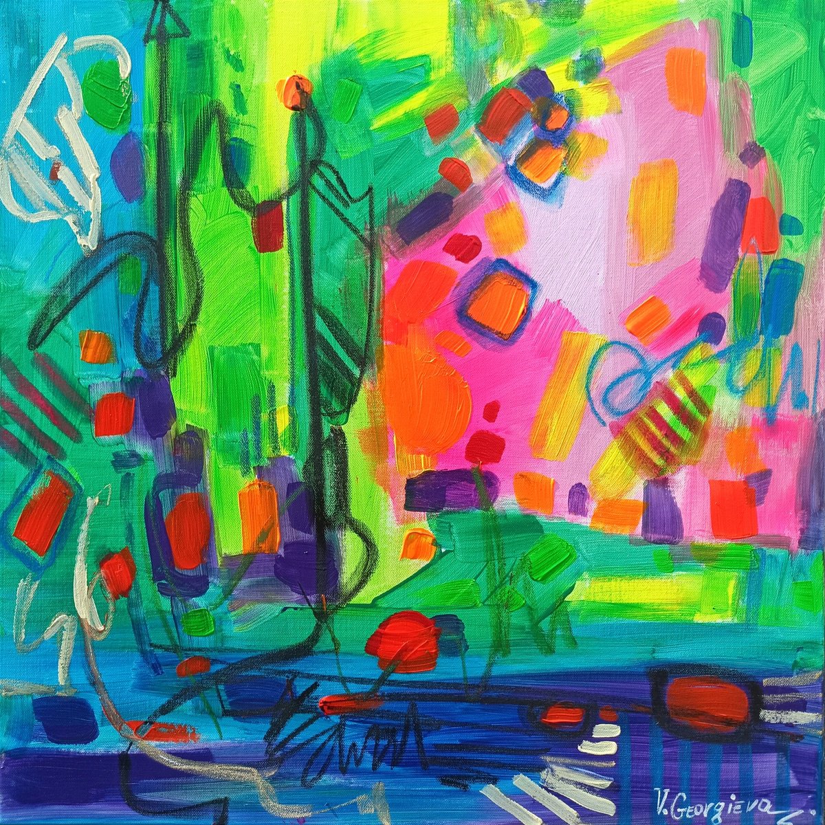 Abstract Acrylic Painting By Vanya Georgieva, 24 X 24", My Dimmension, Original Artwork