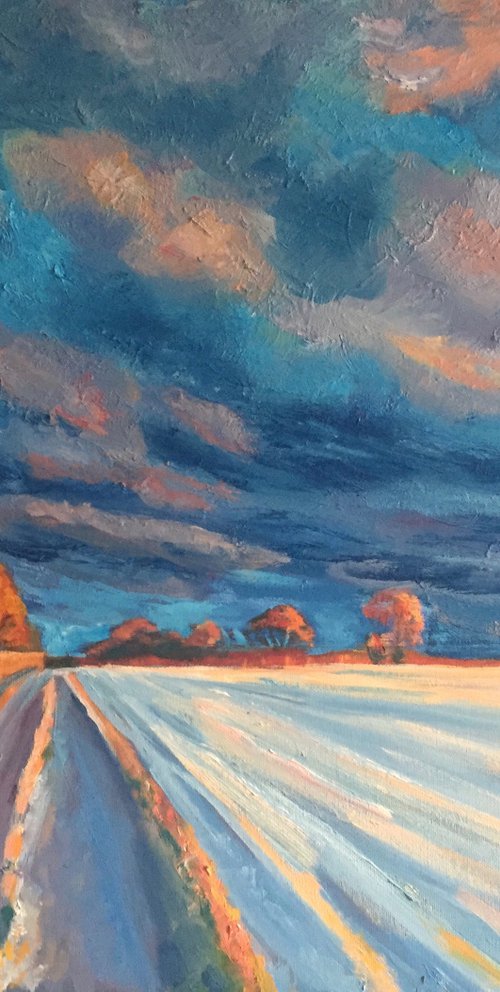 'Low Winter sun over snow covered fields, Fife' by Stephen Howard Harrison