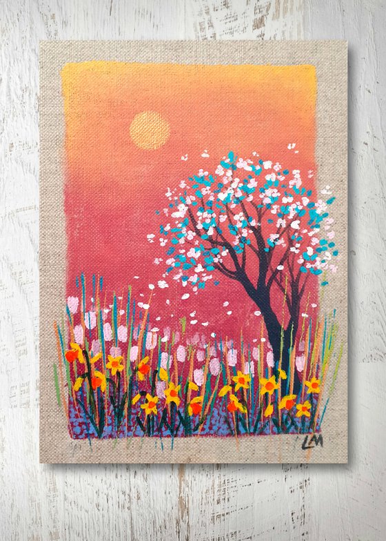 Spring Scene on Linen Panel