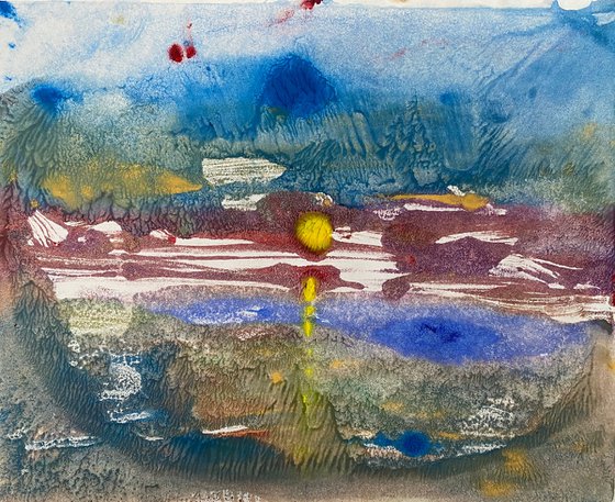 Monoprint - Impression of sunset beach