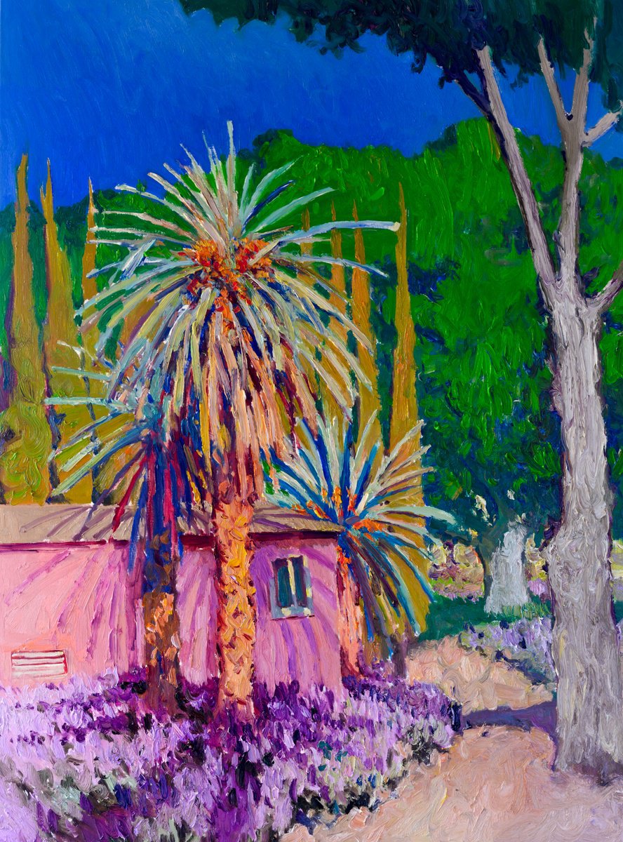 Expressive Landscape Oil Painting By Suren Nersisyan, 30 X 40", Pink House In The Park, Original Artwork