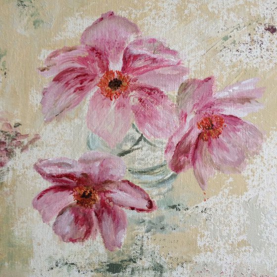 Japanese Anemones Trio  Impressionist Flowers / Still Life