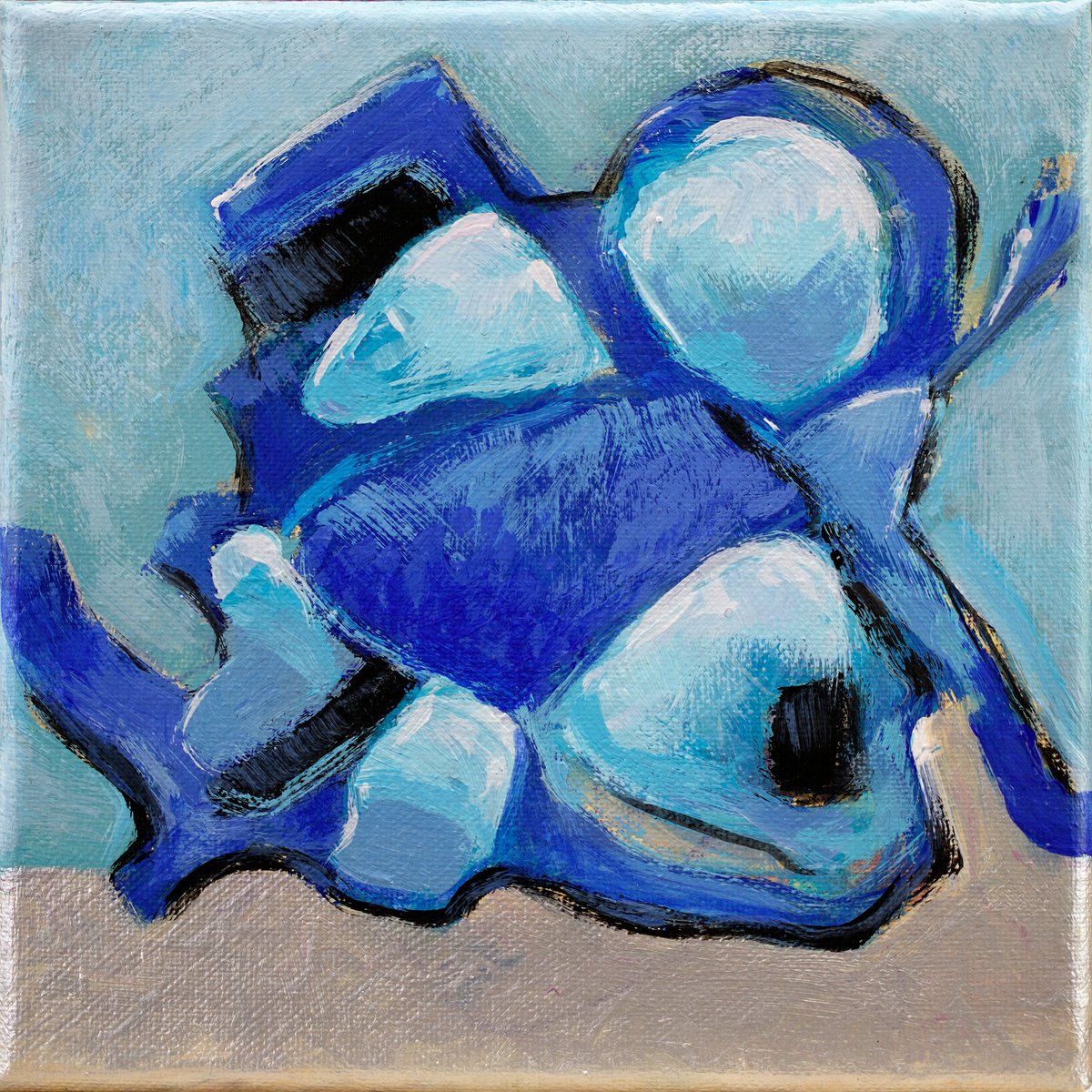 Abstract Acrylic Painting By Uwe Fehrmann, 6 X 6", Blue Fruit, Original Artwork
