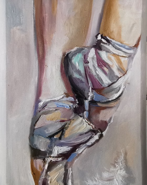 Ballerina oil painting, Pointe shoes art
