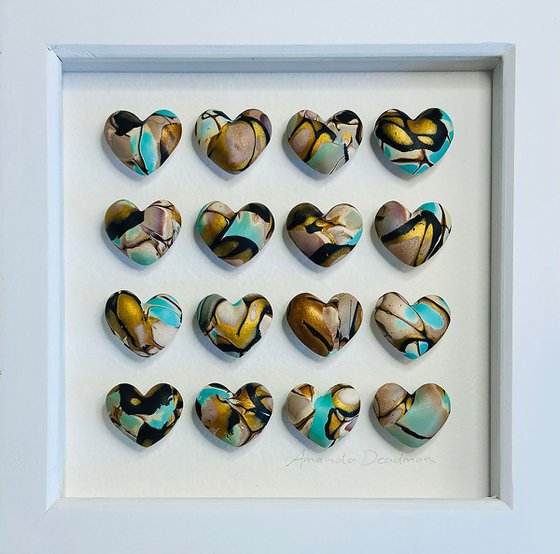 LOVE - Aqua biege gold & black Mokume Gane