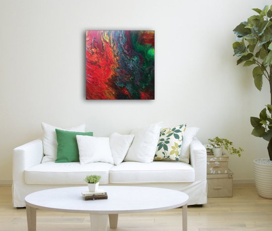 "Up In Flames" - FREE WORLDWIDE SHIPPING - Original Abstract PMS Fluid Acrylic Painting - 24 x 24 inches