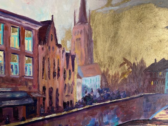 Bruges golden oil painting