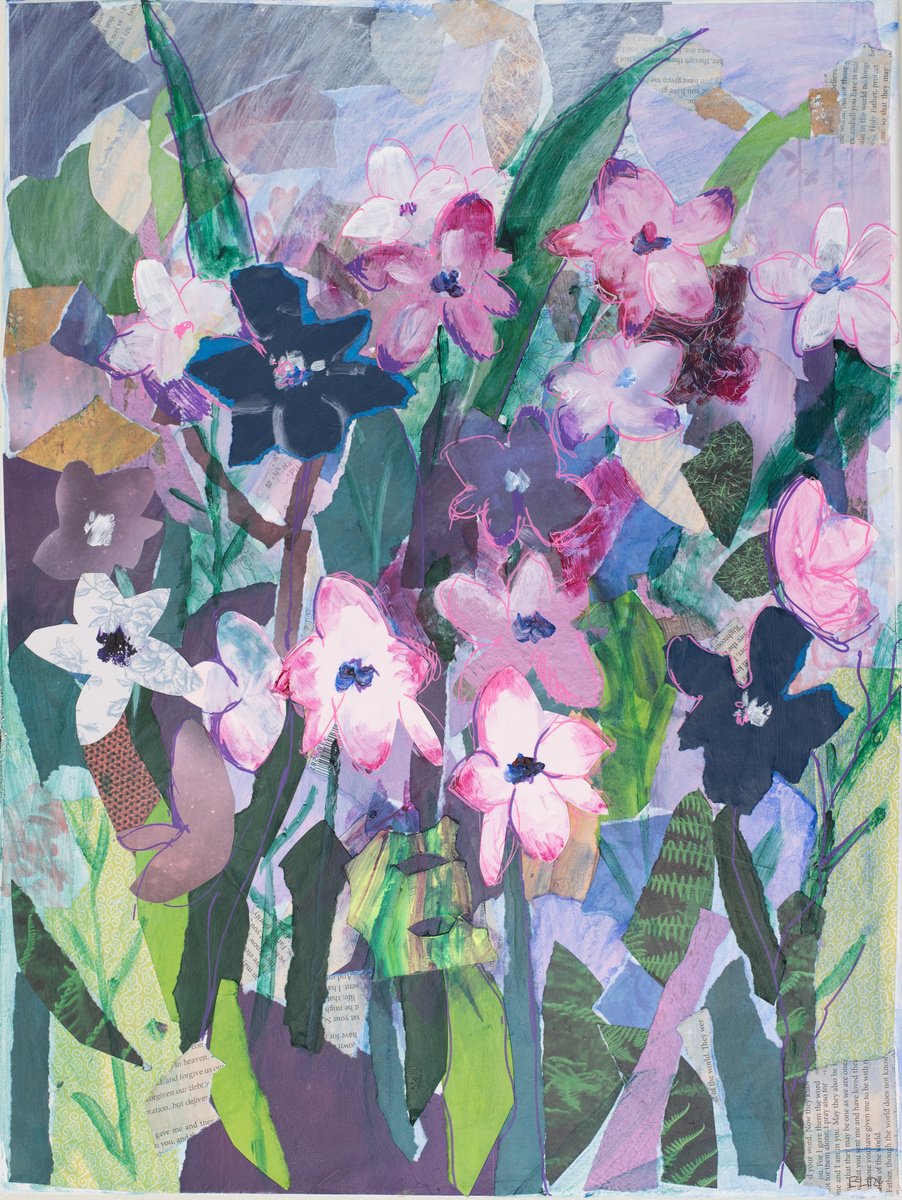 Impressionistic Botanical Acrylic Painting By Eliry Arts, 16 X 24, Collage Floral, Original Artwork