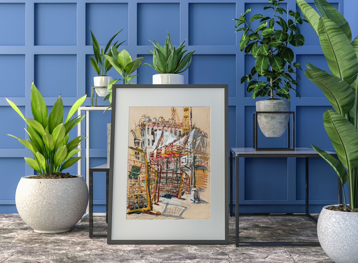 Impressionistic Pastel Drawing , Building Site By Elena Yuzefovich, 12 X 16, Artwork For Sale On Artfinder