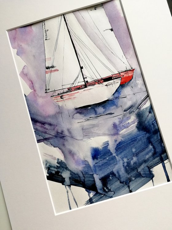 Sailboat painting. Seascape