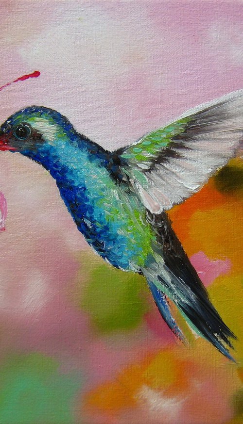 Hummingbird with Pink Flower by Natalia Shaykina
