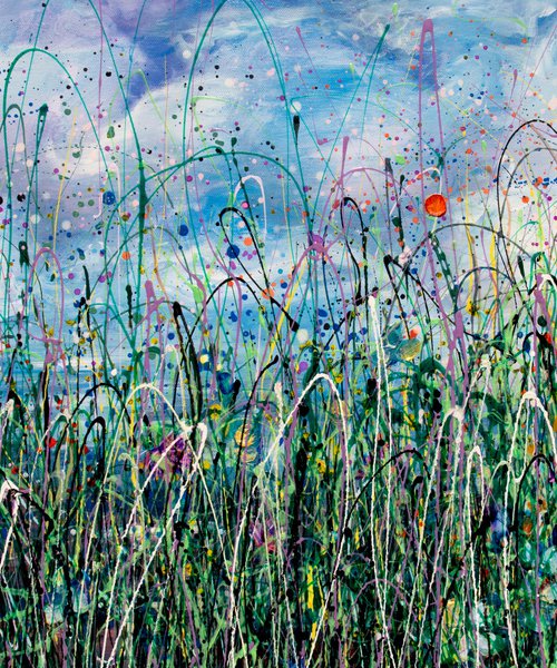 Tall Grass Against the Sky Abstract Meadow Painting 32" X 16" X 1.5" by Lena Owens at OLena Art