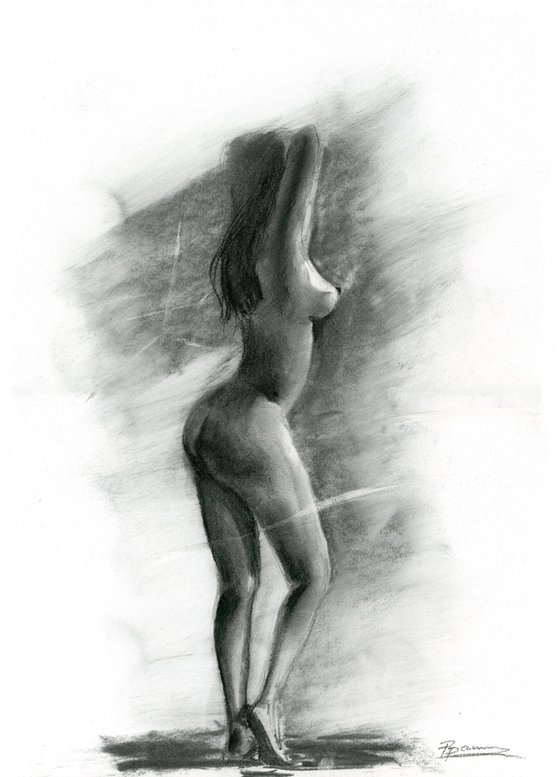 The Waking (11.7"x 16.5") Charcoal drawing