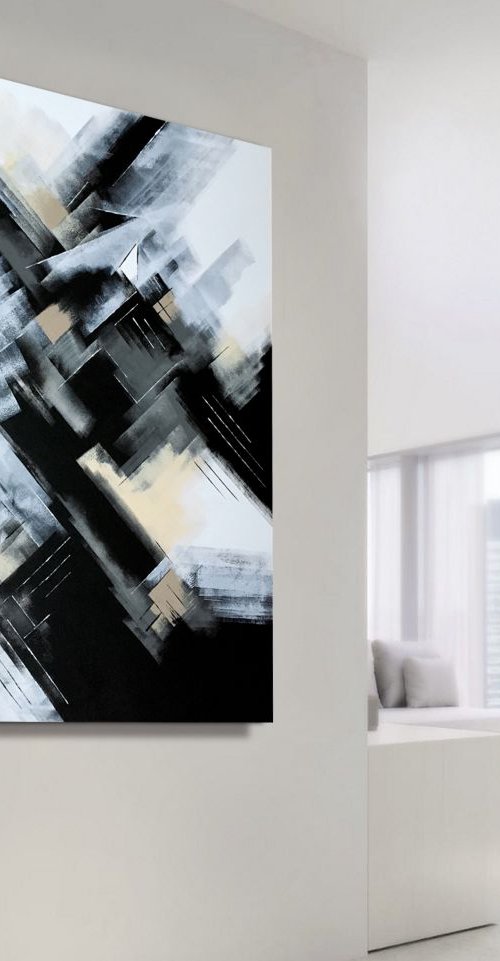 Painter Song - Large abstract art – Black & White Art - Expressions of energy and light. by Julijana Ravbar