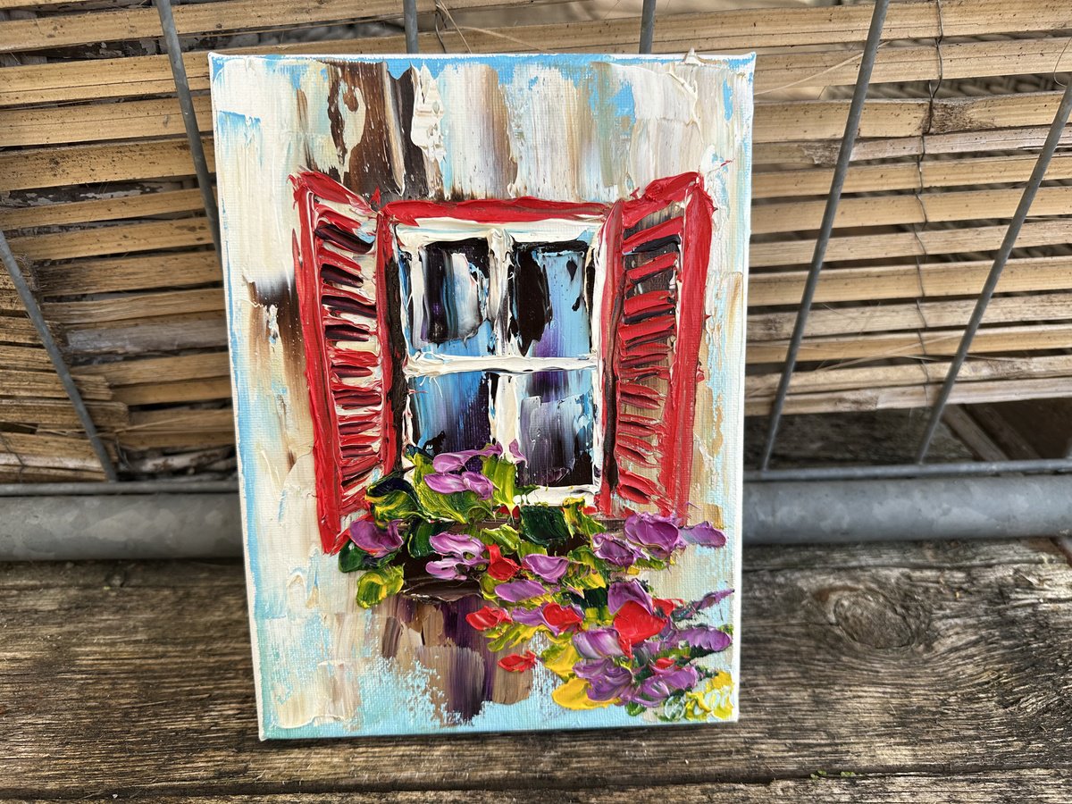 Impressionistic Botanical Oil Painting By Oksana Fedorova, 7 X 9", Old Window With Flowers, Original Artwork