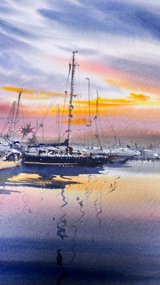 Evening harbor in Valencia