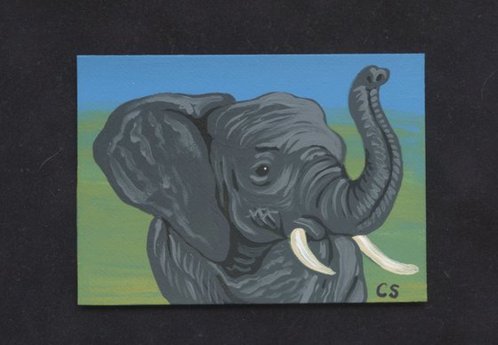ACEO ATC Original Miniature Painting Elephant Wildlife Art-Carla Smale