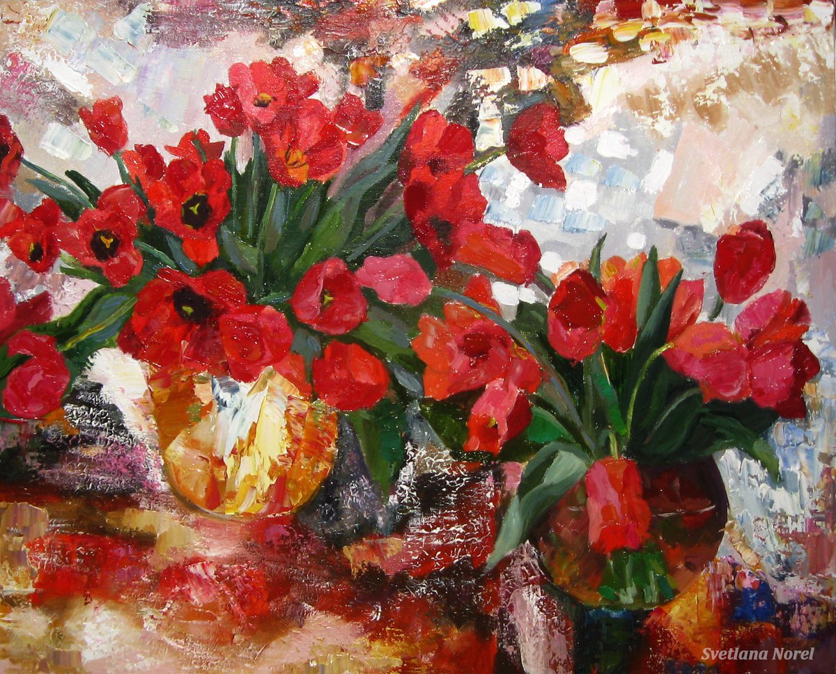 tulips - Original oil painting (2017) by Svetlana Norel