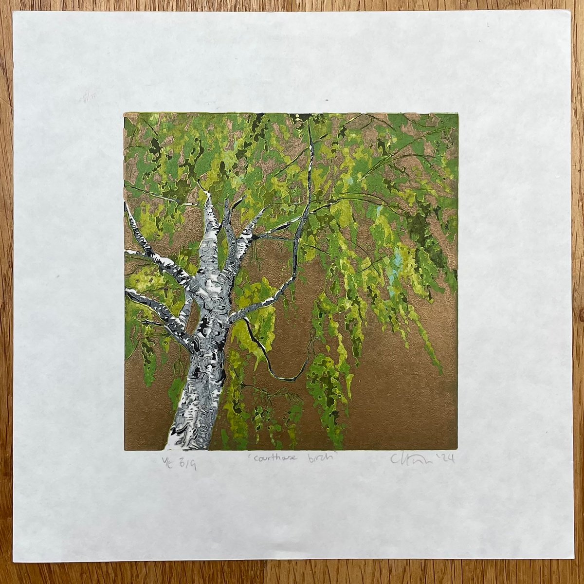 Impressionistic Landscape Linocut By C Staunton, 8 X 8, Birch Tree Linocut Print, Original Artwork