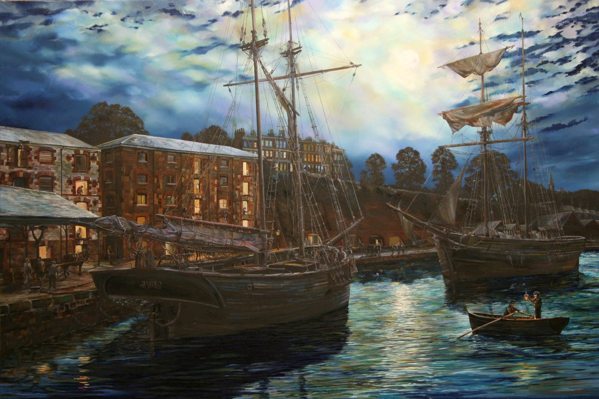 A MOONLIT EVENING ON EXETER QUAY by Peter Goodhall