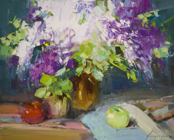 Still life with Lilacs Handmade oil Painting One of a Kind