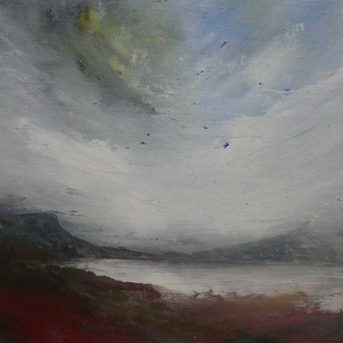 Impressionistic Landscape Acrylic Painting By Oconnart, 10 X 10", Grey Peninsula, Original Artwork