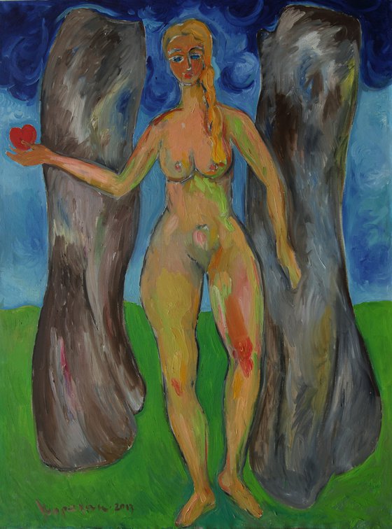 WORLD CREATION - large nude art, original oil painting, Eve, heart, heaven, love